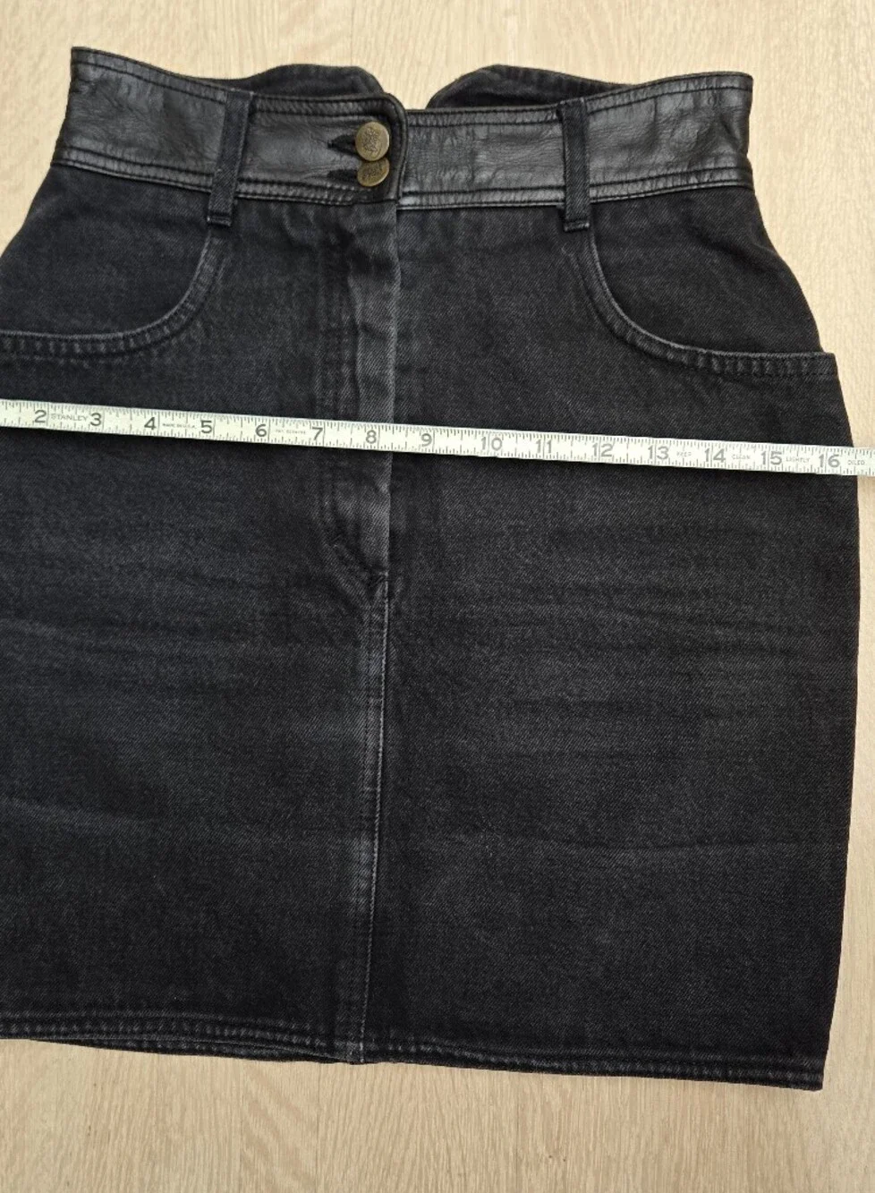 Vintage 80s Oaks by Ferré Denim Mini Skirt Leather Yoke Designer Italy XS